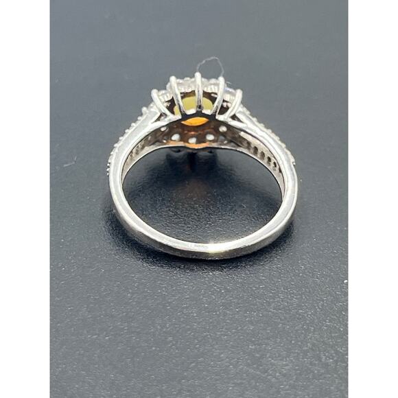 Sterling Silver Natural Opal Vibrant Colors Fire Halo CZ Split-shank Ring 7.5 - Picture 8 of 11